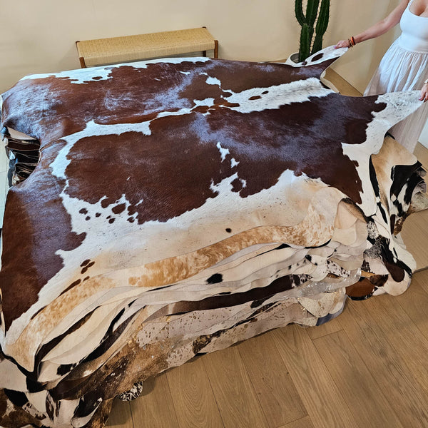 Brazilian Brown and White Cowhide Rug Size XL 1712