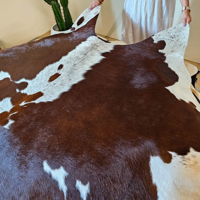 Brazilian Brown and White Cowhide Rug Size XL 1712