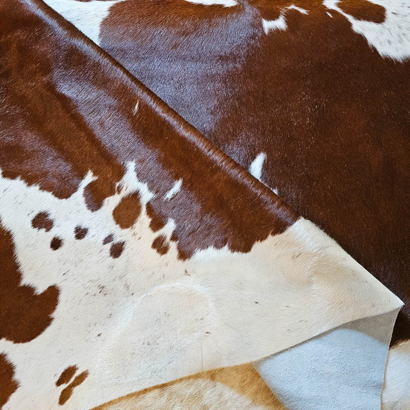 Brazilian Brown and White Cowhide Rug Size XL 1712