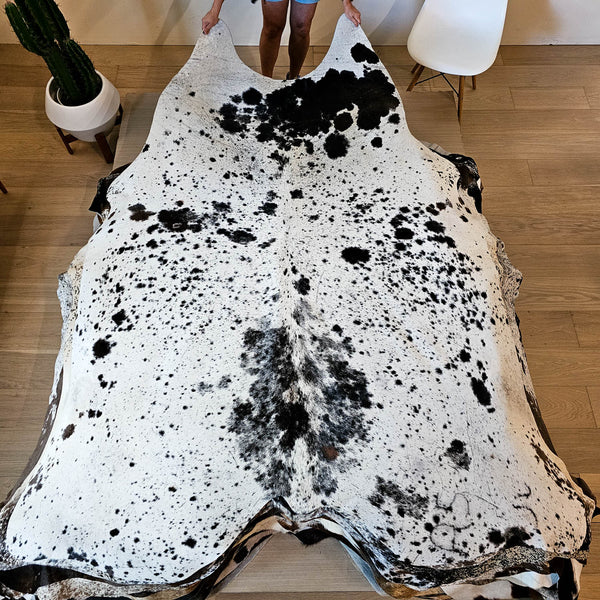 Natural Brazilian Black Speckled Cowhide Rug Size X Large 2131