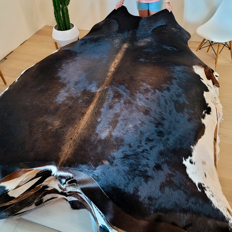 Natural Brazilian Chocolate And White Cowhide Rug Size X Large 2685 , Stain Resistant Fur | eCowhides