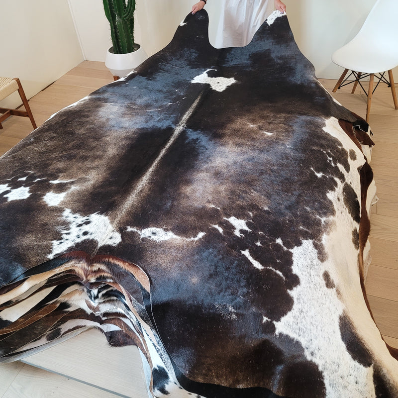 Brazilian Chocolate and White Cowhide Rug Size XXL 2967