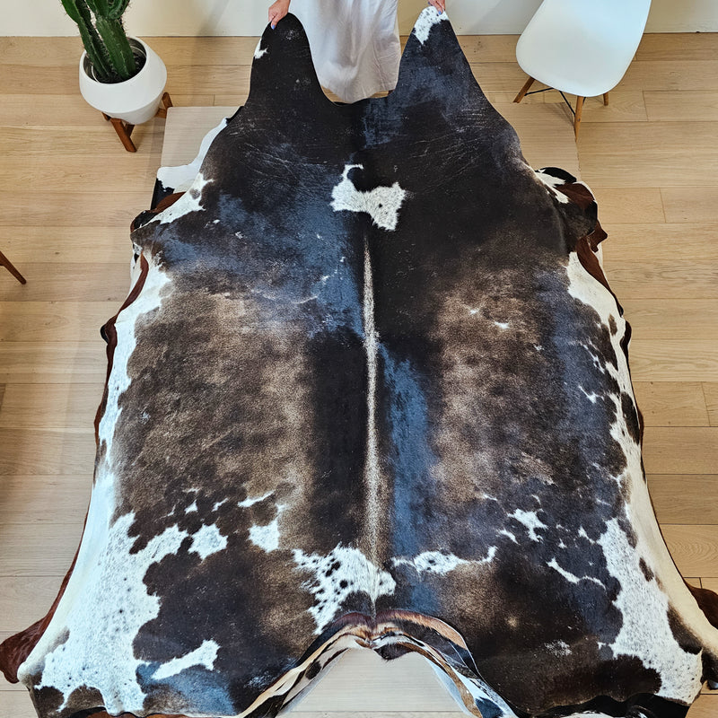 Brazilian Chocolate and White Cowhide Rug Size XXL 2967