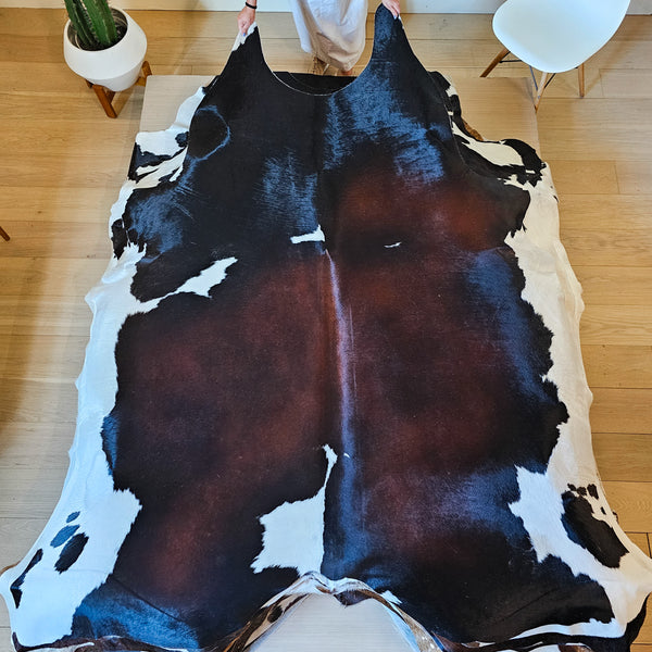 Natural Brazilian Chocolate and White Cowhide Rug Size X Large 3079