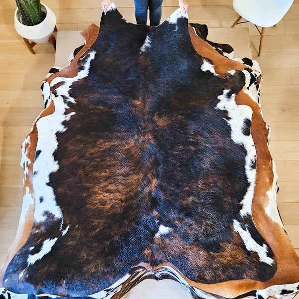 Dark Tricolor Cowhide Rug Size Large 3781 , Stain Resistant Fur | eCowhides