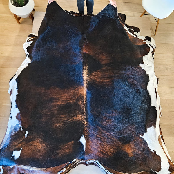 Dark Tricolor Cowhide Rug Size Large 3797 , Stain Resistant Fur | eCowhides