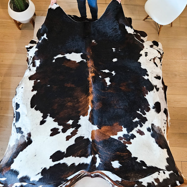 Dark Tricolor Cowhide Rug Size Large 3805 , Stain Resistant Fur | eCowhides