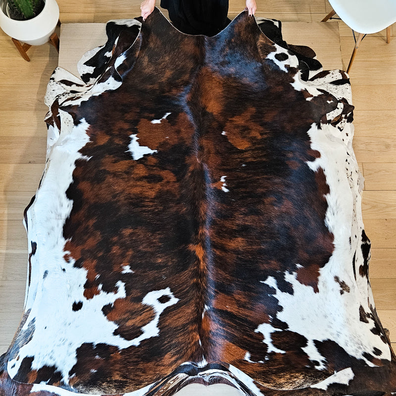 Dark Tricolor Cowhide Rug Size Large 4030
