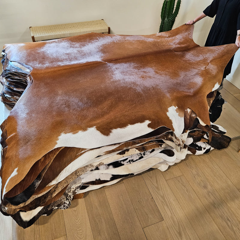 Brazilian Brown and White Cowhide Rug Size XX Large 4139