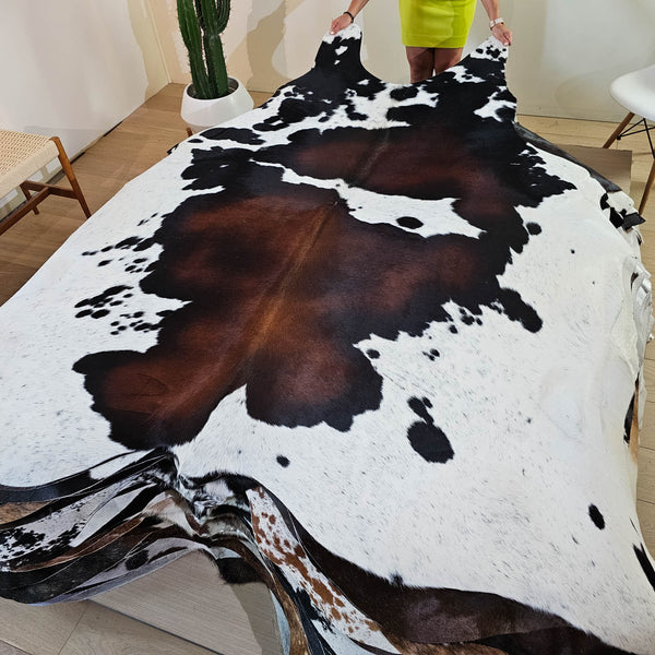 Natural Brazilian Chocolate and White Cowhide Rug Size X Large 2349