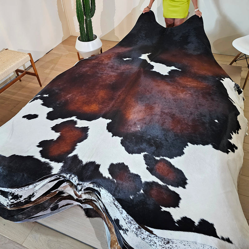 Natural Brazilian Chocolate and White Cowhide Rug Size X Large 2381