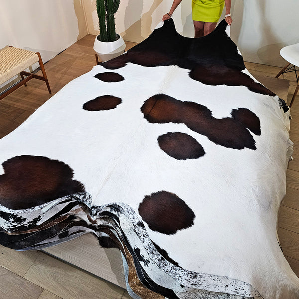Natural Brazilian Chocolate and White Cowhide Rug Size XX Large 2382