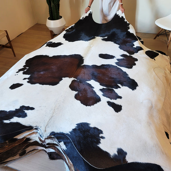 Natural Brazilian Chocolate And White Cowhide Rug Size X Large 3078 , Stain Resistant Fur | eCowhides