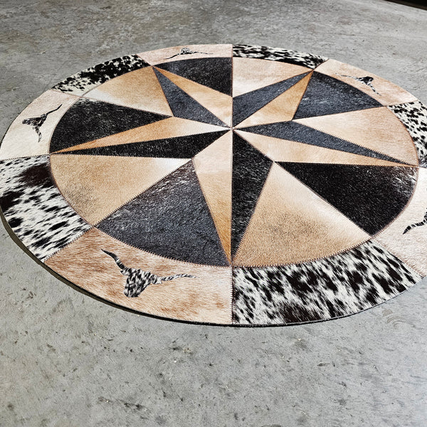 Texas Cowhide Star Round Rug Size 40 inches S-27
