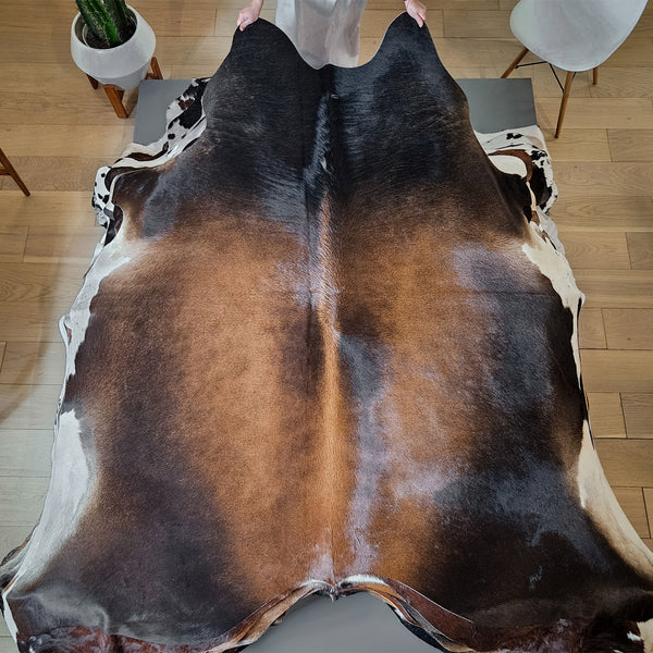 Brazilian Chocolate and White Cowhide Rug Size 7'1" L x 6'10" W 6532