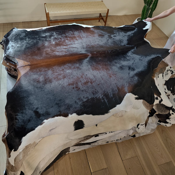 Brazilian Chocolate and White Cowhide Rug Size 7'2" L x 6'6" W 6513