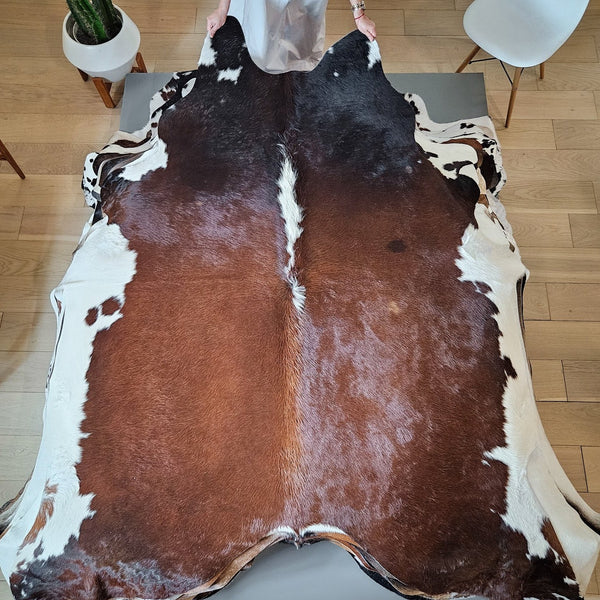 Brazilian Chocolate and White Cowhide Rug Size 7'5" L x 6'9" W 6533