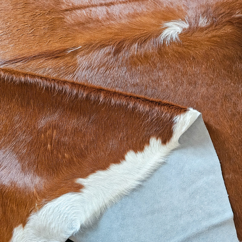 Brazilian Brown and White Cowhide Rug Size 8'3" L x 7'3" W 6549