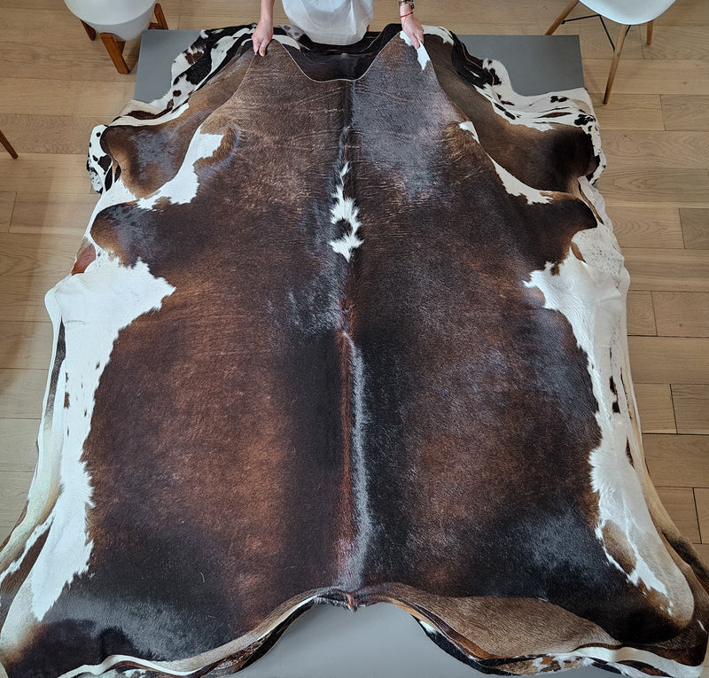 Brazilian Chocolate and White Cowhide Rug Size 5'10" L x 6'7" W 6558