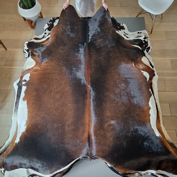 Brazilian Chocolate and White Cowhide Rug Size 7'3" L x 6'7" W 6560