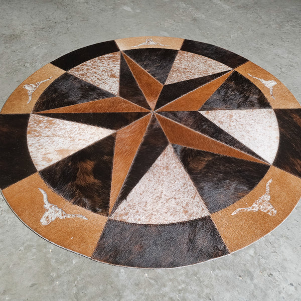 Texas Cowhide Star Round Rug Size 40 inches S-72