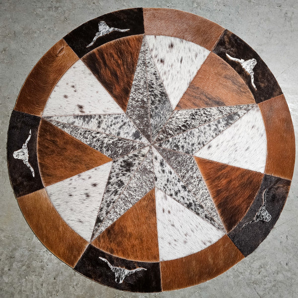 Texas Cowhide Star Round Rug Size 40 inches S-84