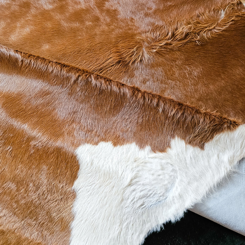 Brazilian Brown and White Cowhide Rug Size 6'11" L x 7'6" W 6663