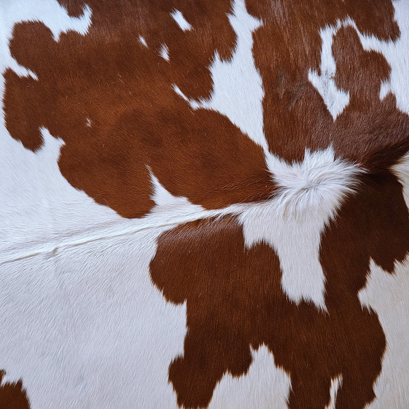 Brown and White Cowhide Rug Size 7'2" L x 6'11" W 6787