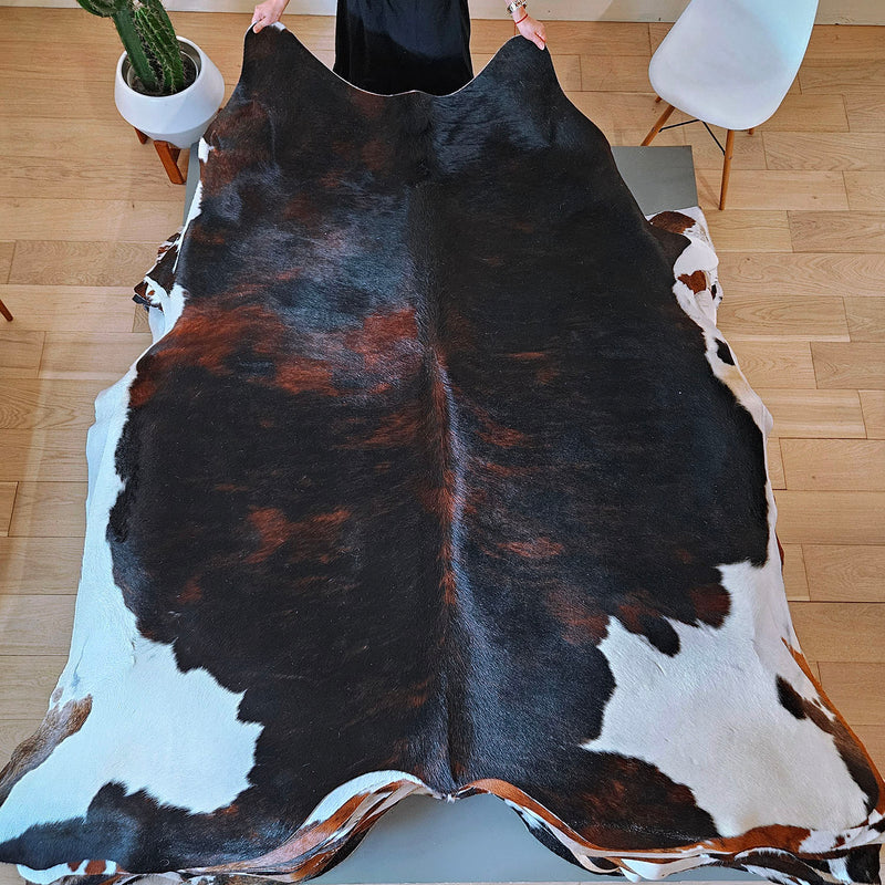 Brindle White Belly Cowhide Rug Size 7'9" L x 7'3" W 6762