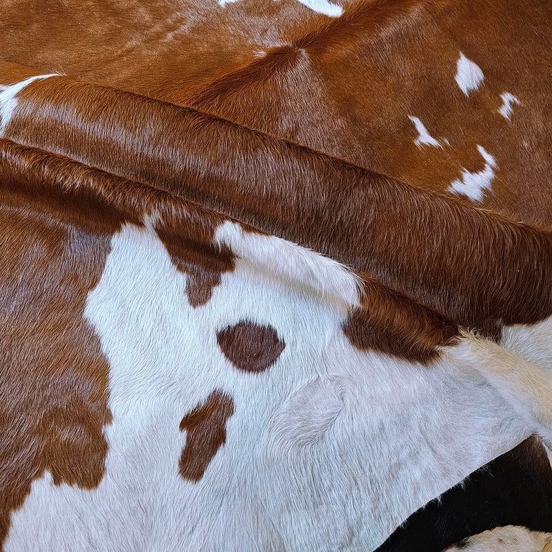 Brazilian Brown and White  Cowhide Rug Size 7'9" L x 7'0" W 7701