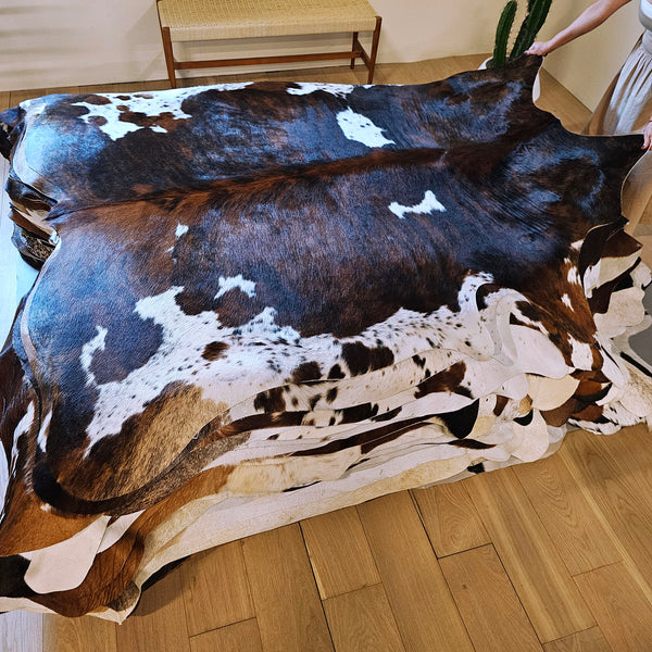 Tricolor Cowhide Rug Size 7'1" L x 6'9" W  7762