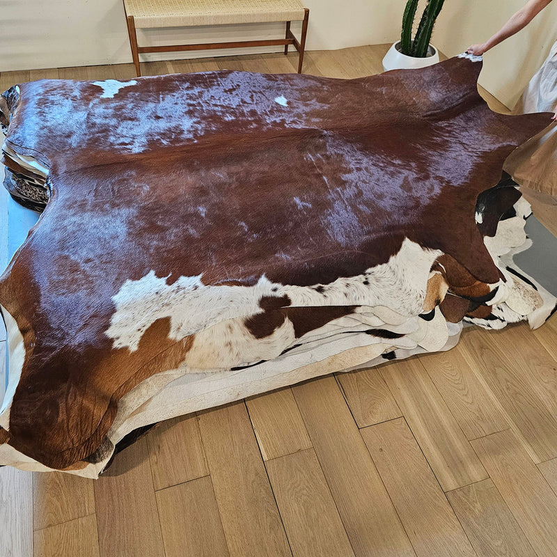 Brazilian Brown and White Cowhide Rug Size 7'9" L x 7'9" W 7796