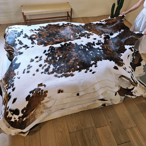 Tricolor Cowhide Rug Size 7'7" L x 6'10" W 7835