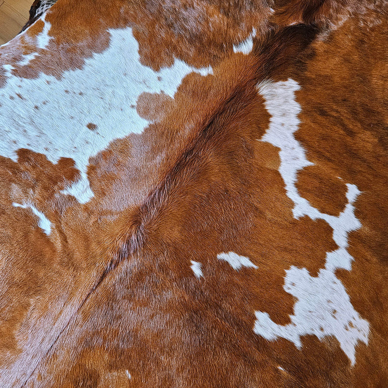 Brown and White Cowhide Rug Size 7'5" L x 6'11" W 7852