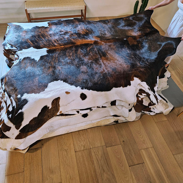 Tricolor Mix Cowhide Rug Size 7'8" L x 7'5" W 7861