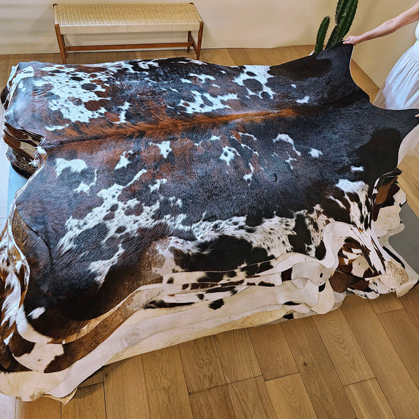 Tricolor Cowhide Rug Size 7'5" L x 6'7" W 7867