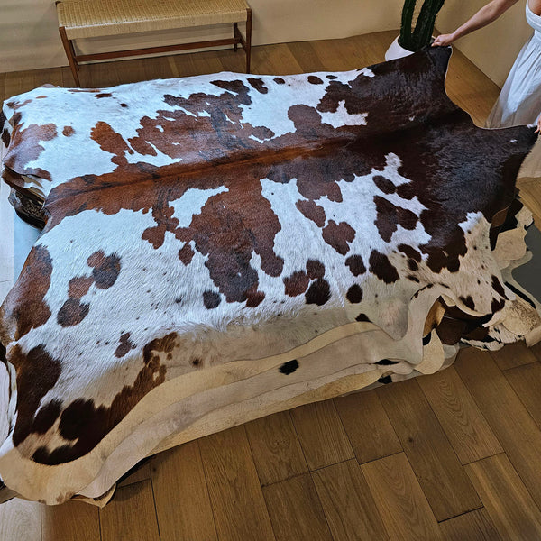 Tricolor Cowhide Rug Size 7'8" L x 7'3" W 7898