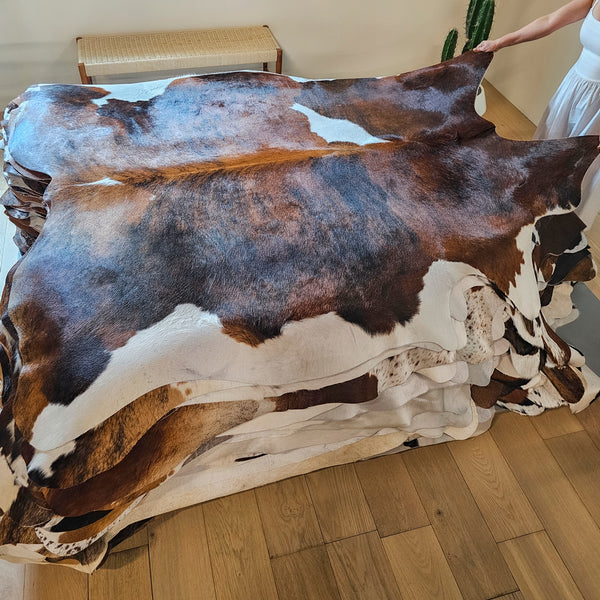 Tricolor Cowhide Rug Size 7'3" L x 6'10" W 7917