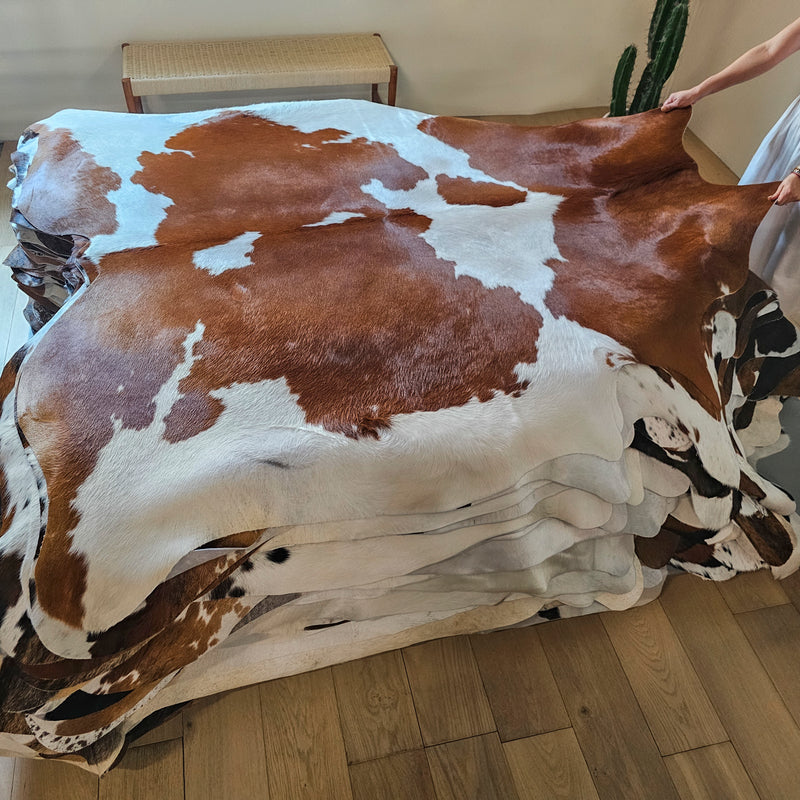 Brown and White Cowhide Rug Size 7'2" L x 6'9" W 7924