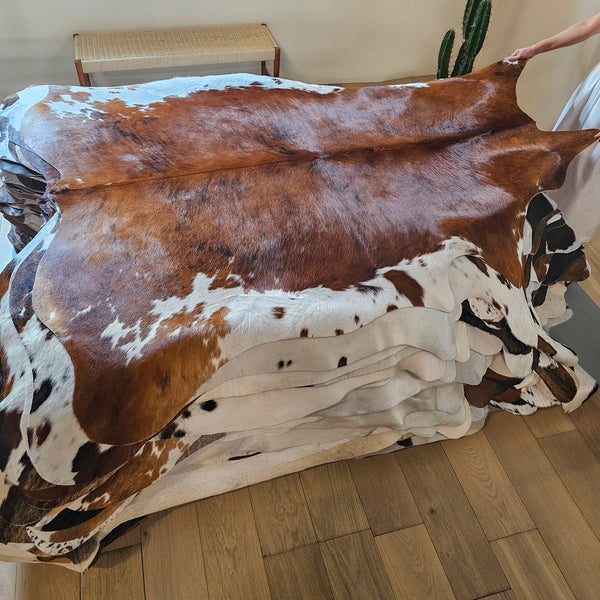 Tricolor Cowhide Rug Size 7' L x 6'9" W 7925