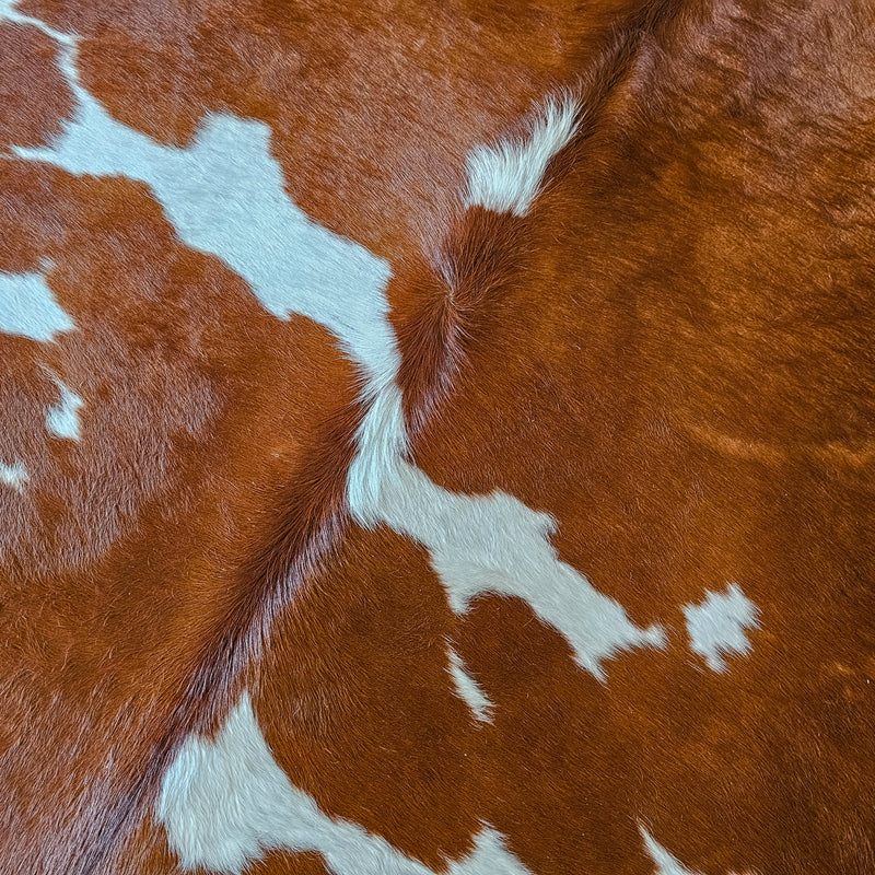 Brown and White Cowhide Rug Size 7'5" L x 6'11" W 7928