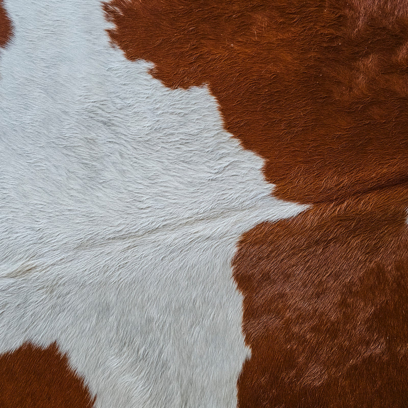 Brown and White Cowhide Rug Size 7'5" L x 6'11" W 7928