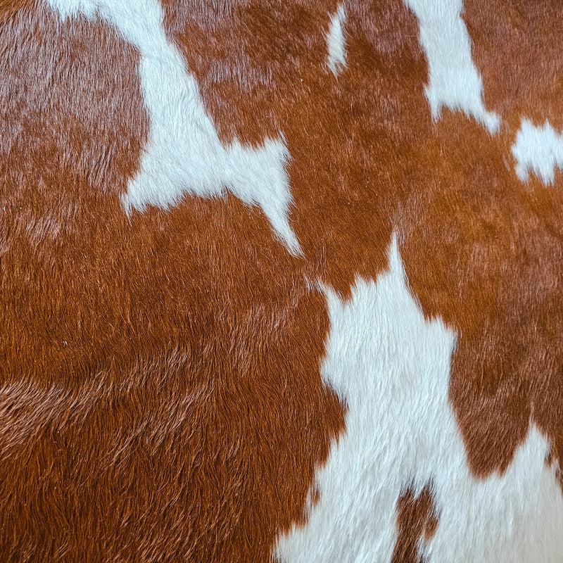 Brown and White Cowhide Rug Size 7'5" L x 6'11" W 7928