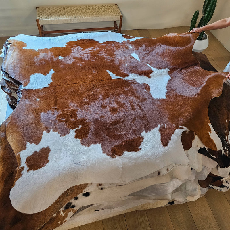 Brown and White Cowhide Rug Size 6'3" L x 6'5" W 7933