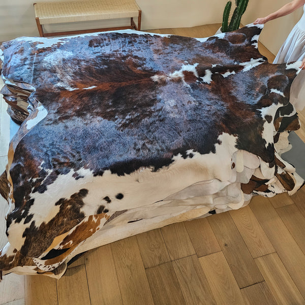 Tricolor Cowhide Rug Size 7'8" L x 7'5" W 7940