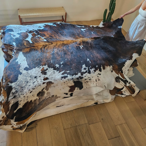 Tricolor Cowhide Rug Size 8'4" L x 7'7" W 7952