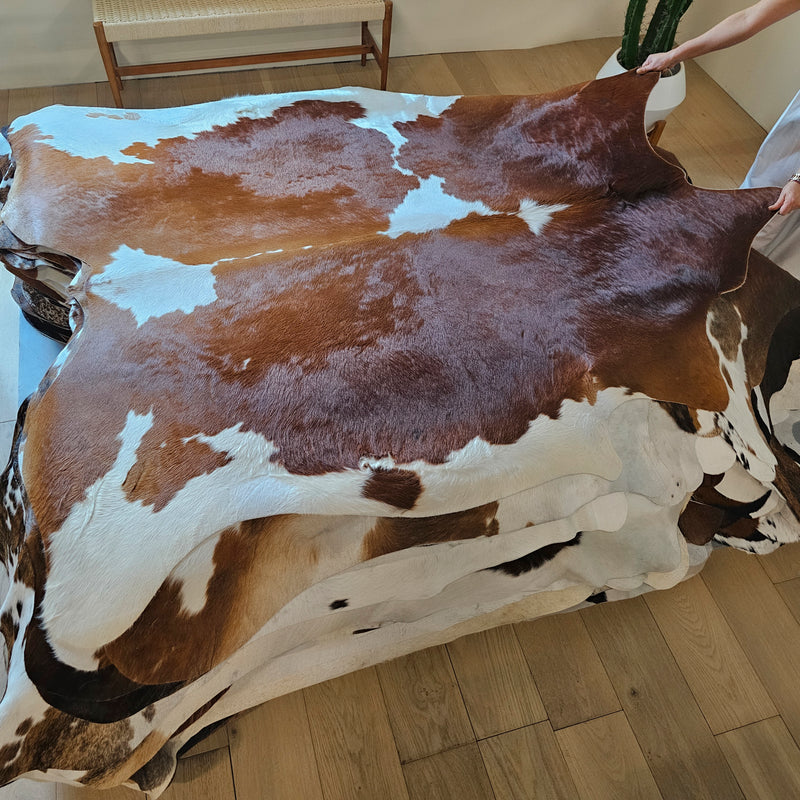 Brown and White Cowhide Rug Size 6'11" L x 6'3" W 7976