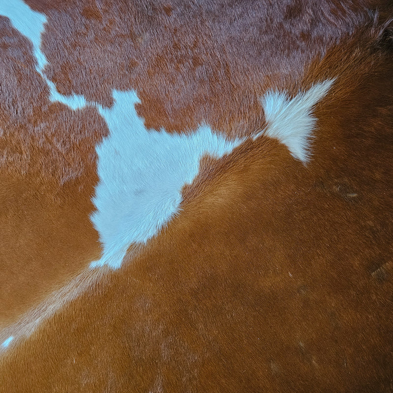 Brown and White Cowhide Rug Size 6'11" L x 6'3" W 7976