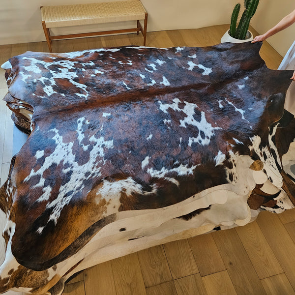 Tricolor Cowhide Rug Size 7'3" L x 6'9" W 7979