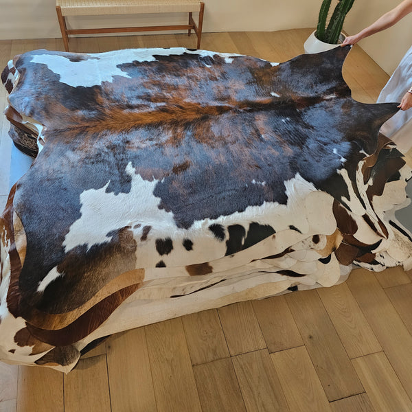 Tricolor Mix Cowhide Rug Size 7'2" L x 6'3" W 7994